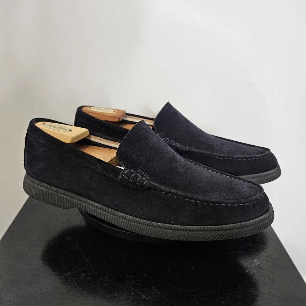 Hugo Boss Sienne Loafers Navy Blue Suede Slip-On Casual Shoes Size 10